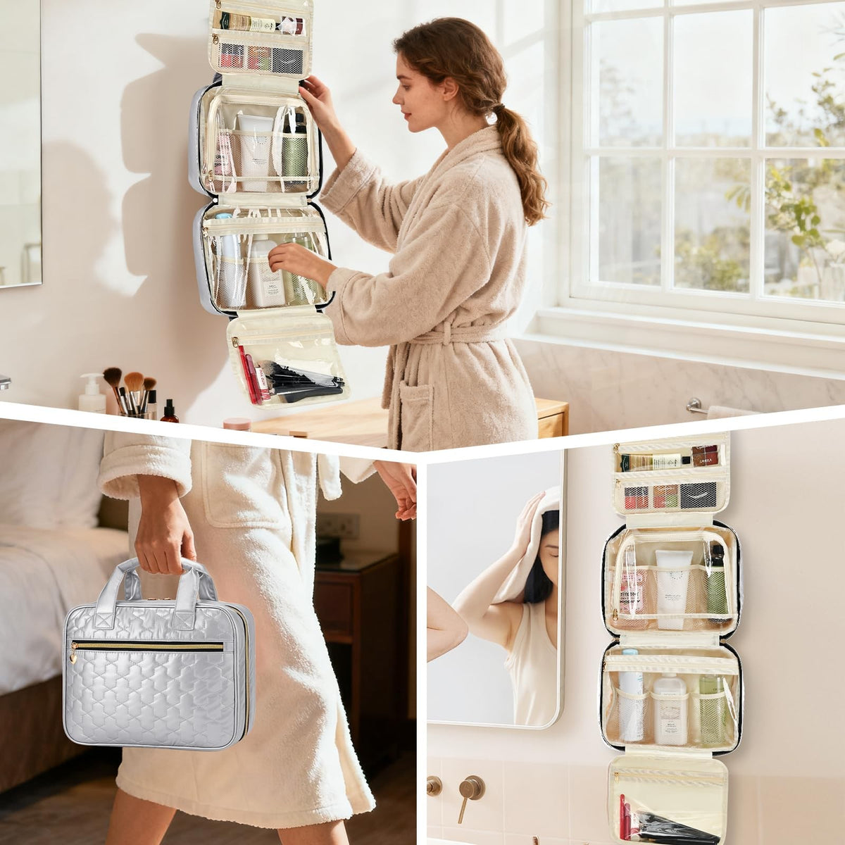 Water-Resistant Hanging Travel Toiletry Bag with Organizer & Hook