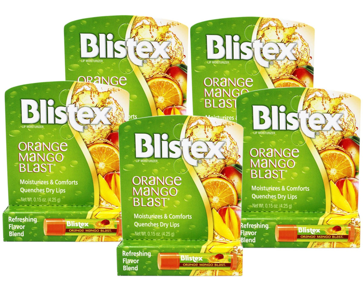 Moisturizing Lip Balm with Vitamin C & E - Tropical Orange Mango Flavor, 0.15 OZ, Pack of 5