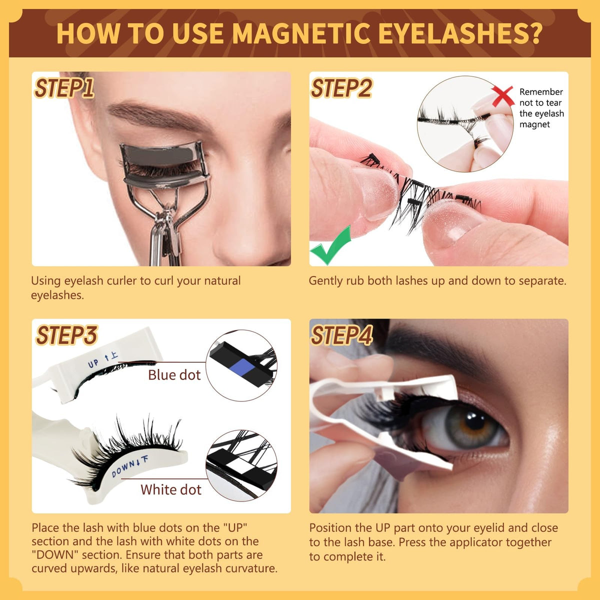 Magnetic Eyelashes Kit Reusable 2 Pairs No Glue Natural Look Easy to Apply