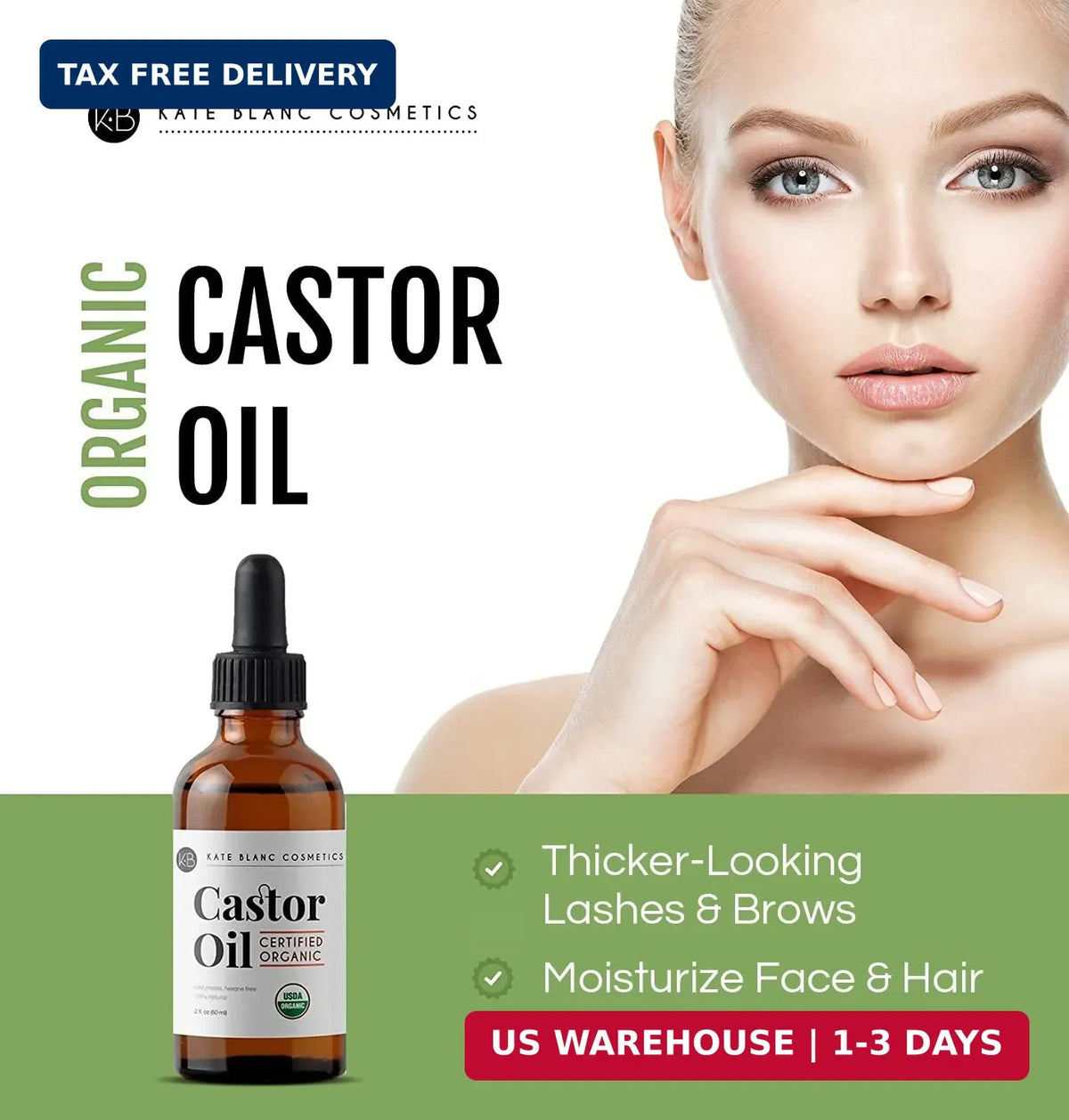 Organic Castor Oil for Hair & Skin - 2oz Pure & USDA Certified