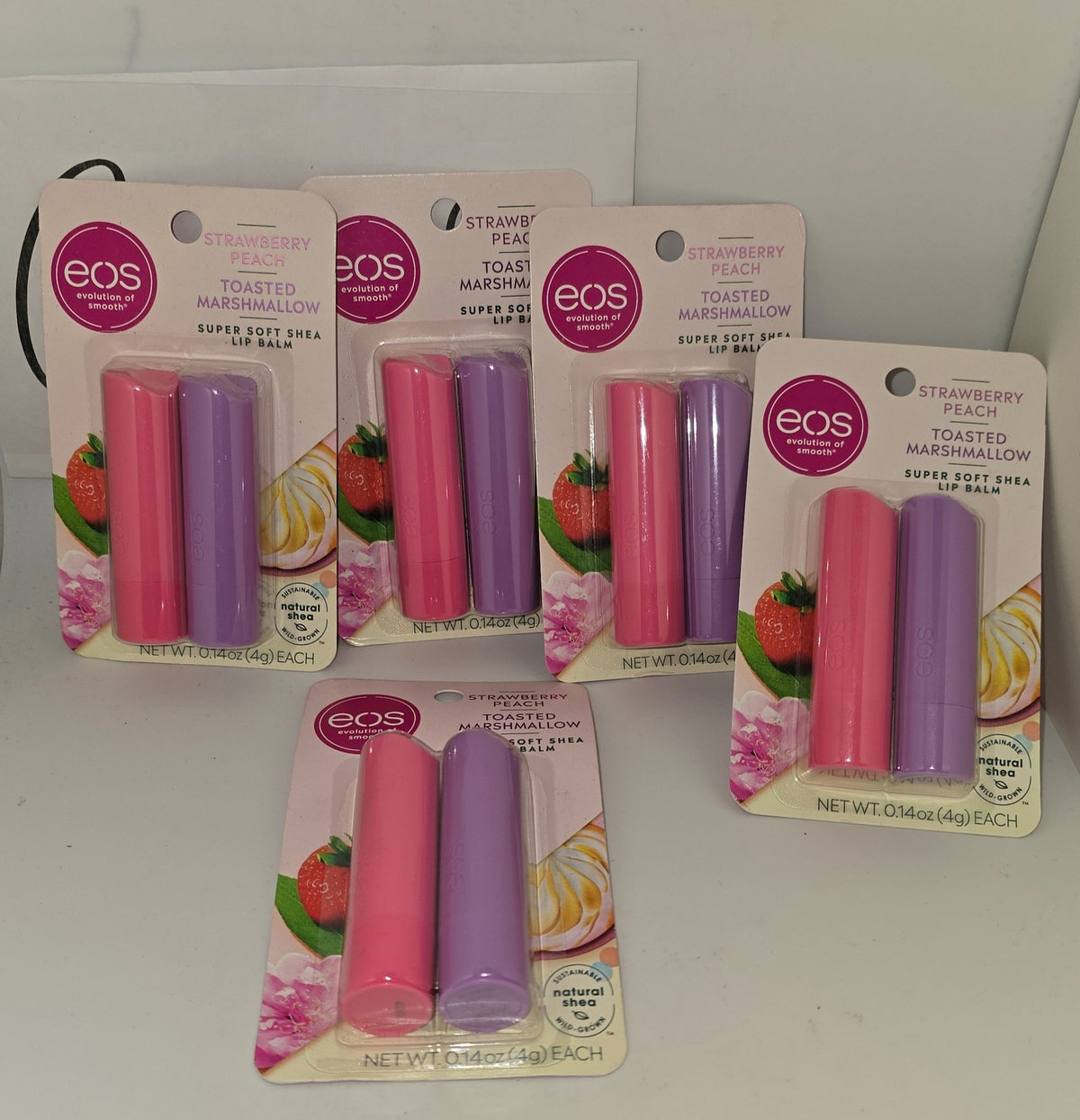 5 Pack Shea Lip Balm Set - Strawberry Peach & Toasted Marshmallow