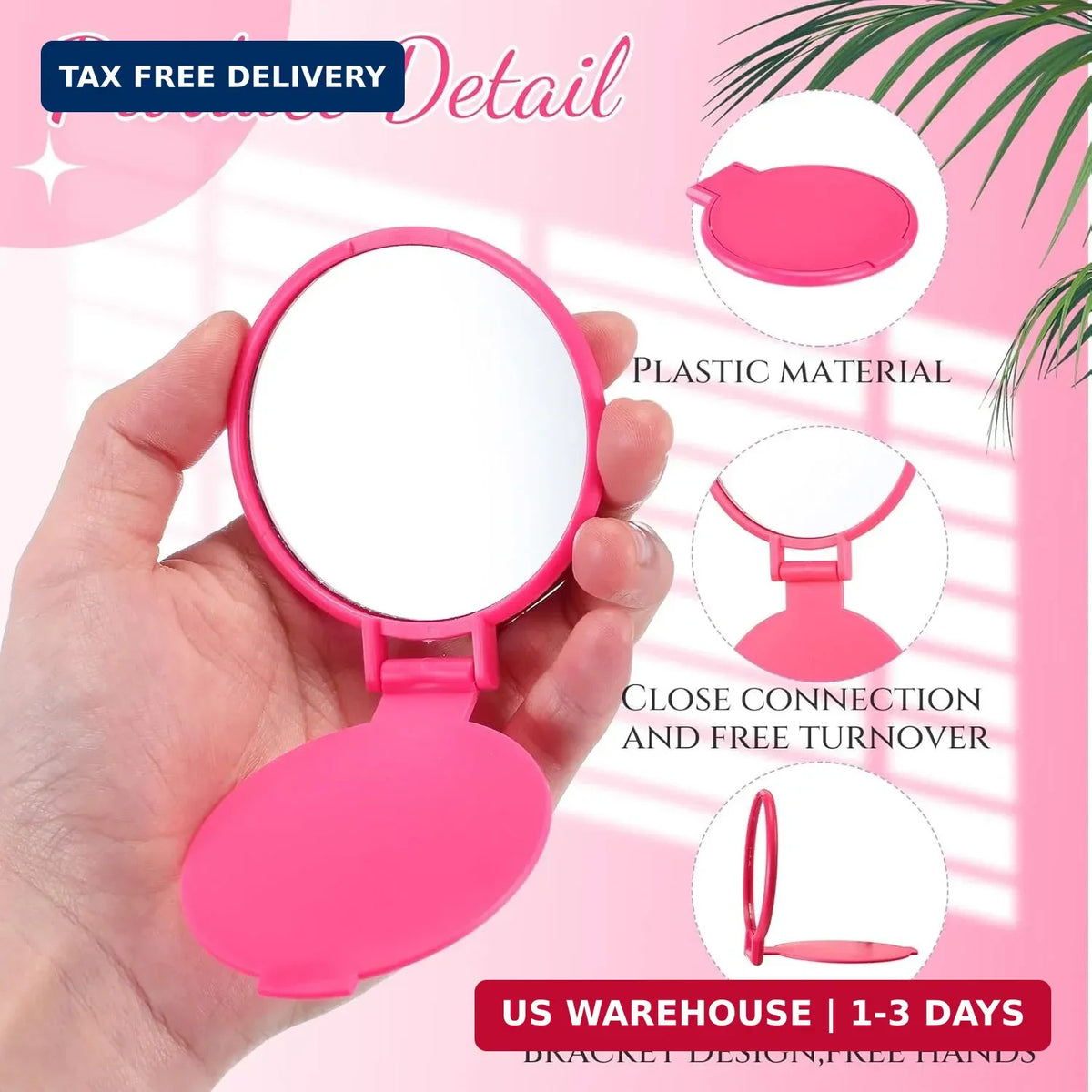 Mini Rose Red Compact Mirror Set - Small Portable Folding Makeup Mirrors for Women