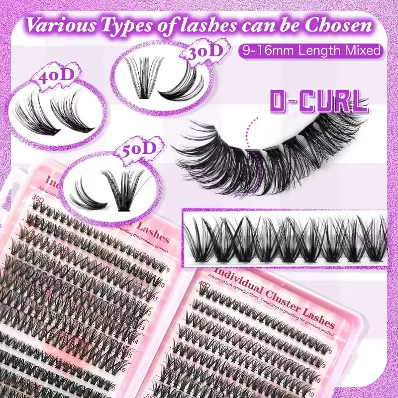 Lash Extension Kit 640Pcs DIY Individual Lash Clusters & Bond Supplies