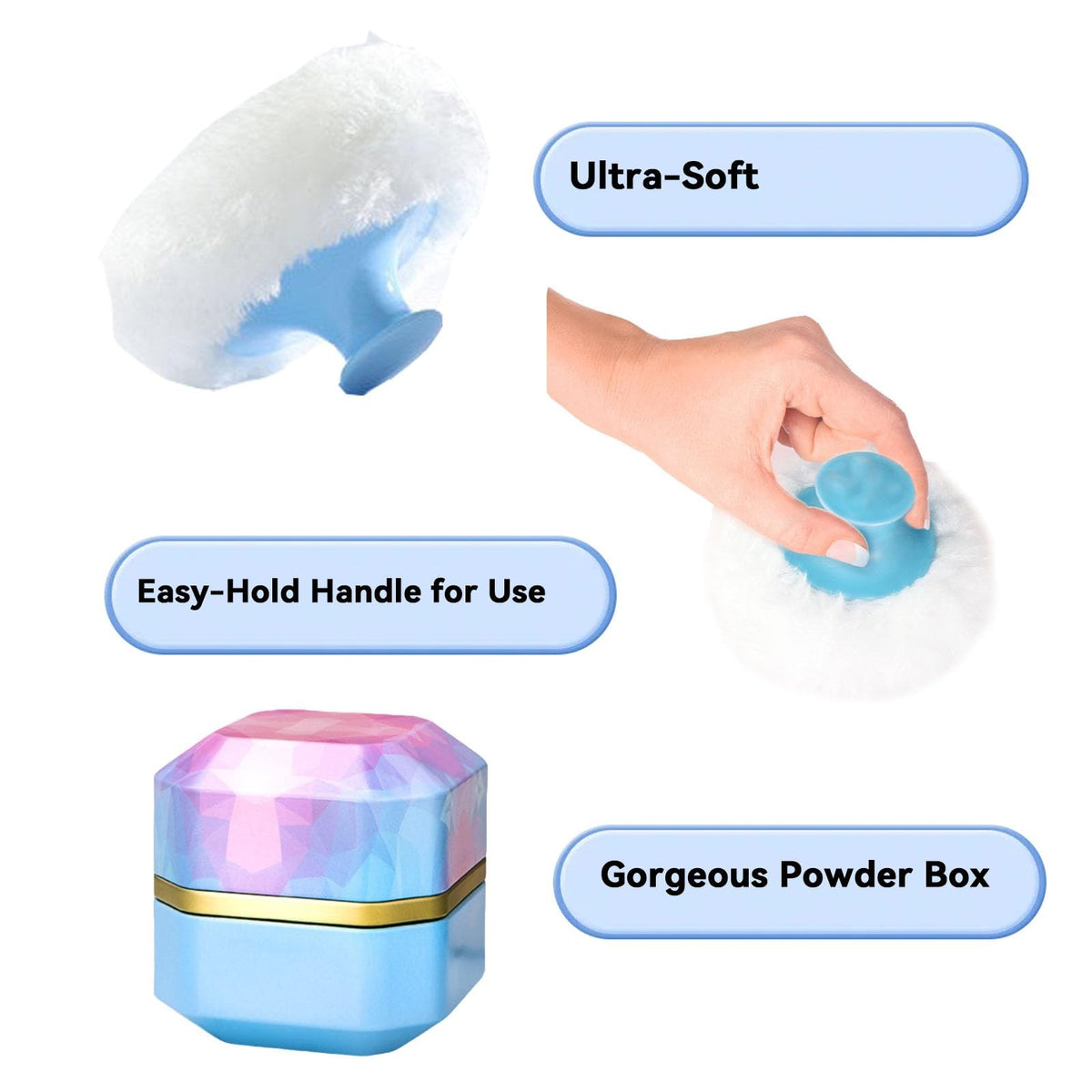 Portable Body Powder Puff and Container - 3.35 Inch Dusting Powder Jar for Women