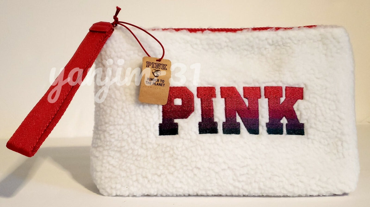 Pink Cozy Plush Fleece Makeup Bag with Sherpa Lining - Travel Cosmetic Pouch