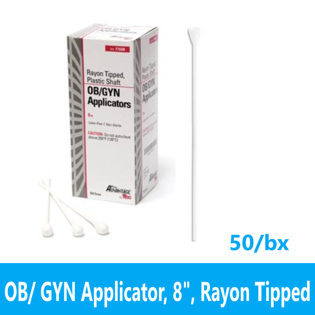 50 Pack Rayon Tipped OB/GYN Applicator, 8-Inch Plastic Shaft Medical Disposables