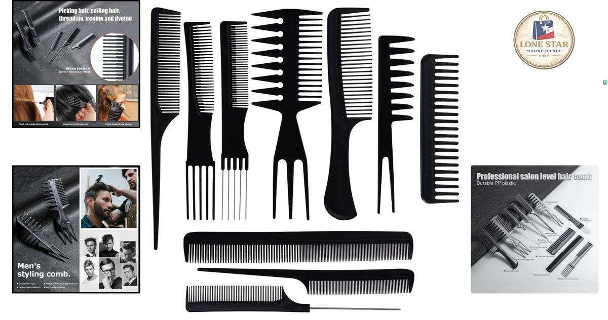 Professional 10-Piece Hair Comb Set for Styling & Volume