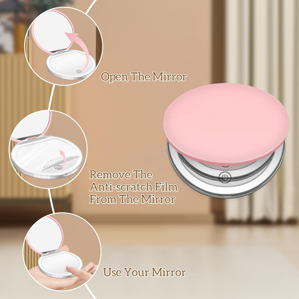 LED Lighted Compact Makeup Mirror with 1X/3X Magnification & USB Rechargeable