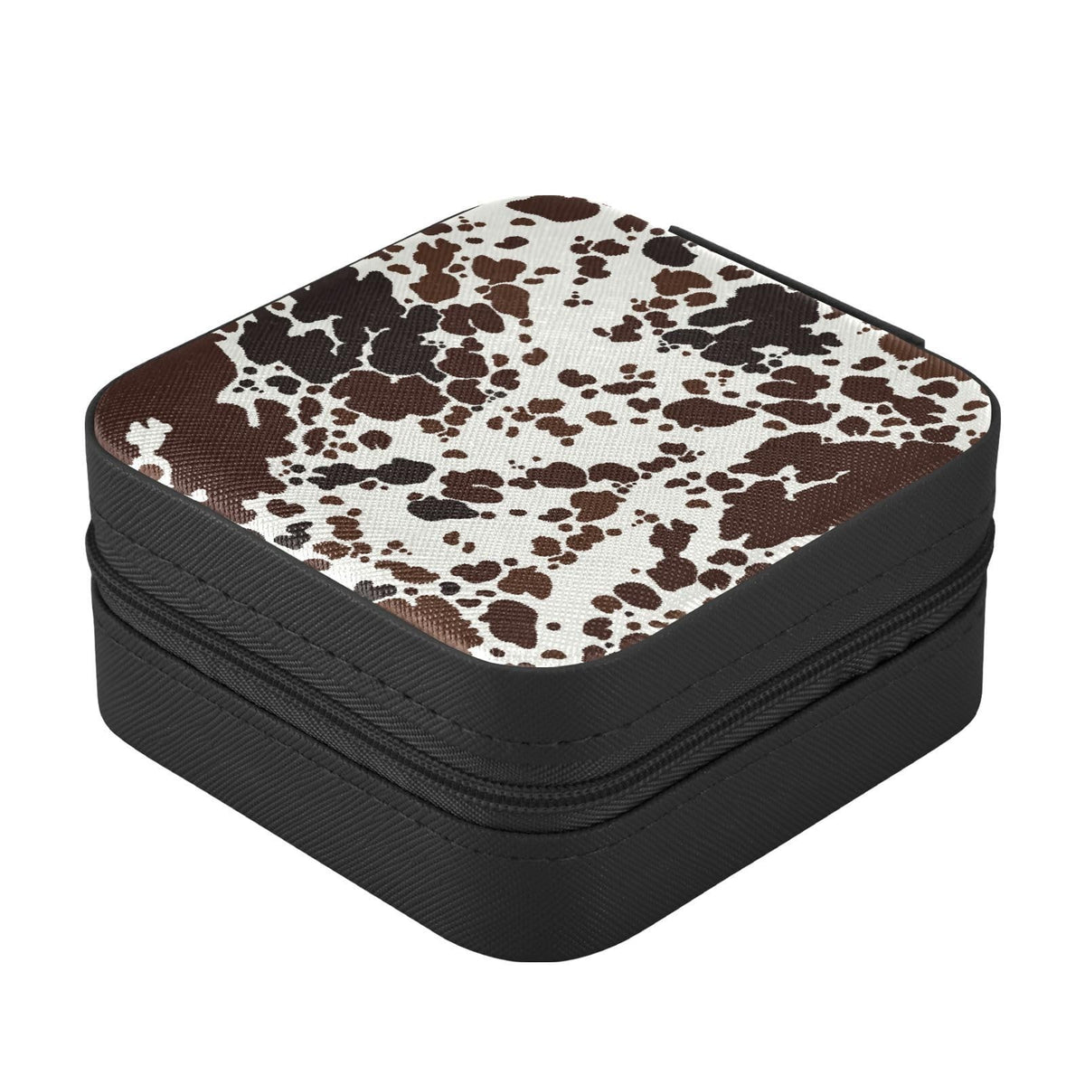 Mini Travel Jewelry Box with Cow Print, Compact Organizer for Earrings & Necklaces