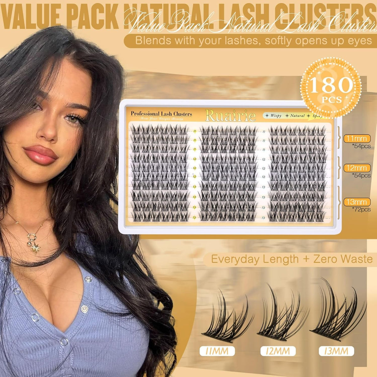 Natural Eyelash Clusters Kit - Wispy Black 180pcs DIY False Lashes