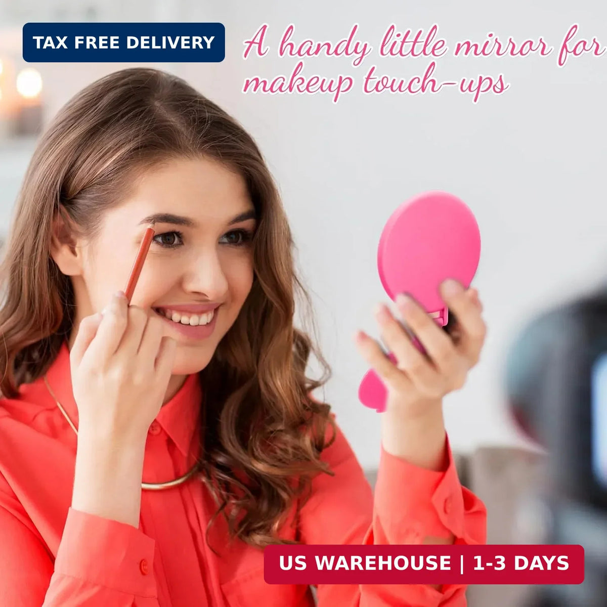 Mini Rose Red Compact Mirror Set - Small Portable Folding Makeup Mirrors for Women