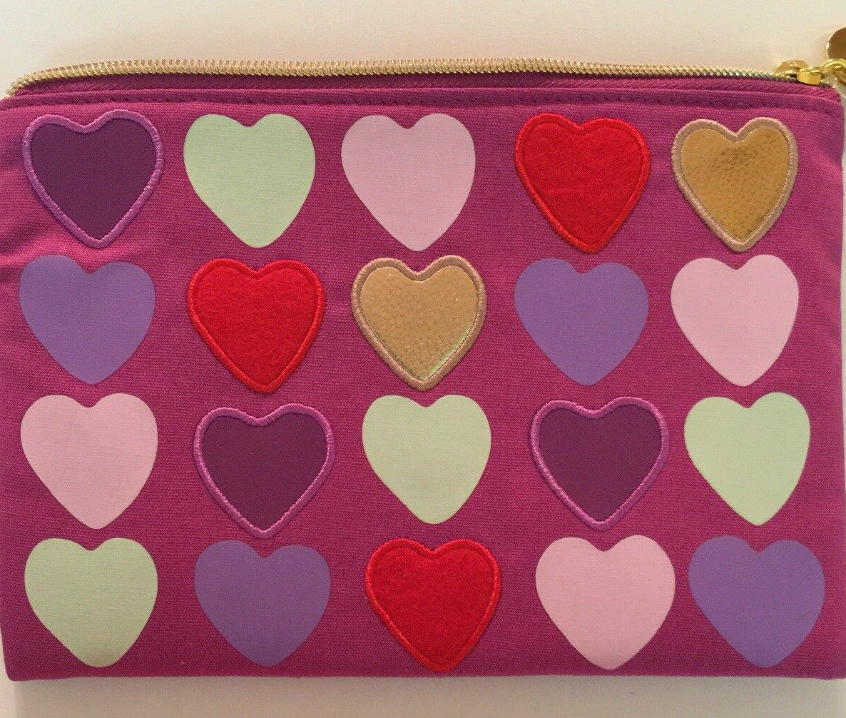 Multi Color Heart Makeup Bag Cosmetic Travel Pouch with Gold Hardware