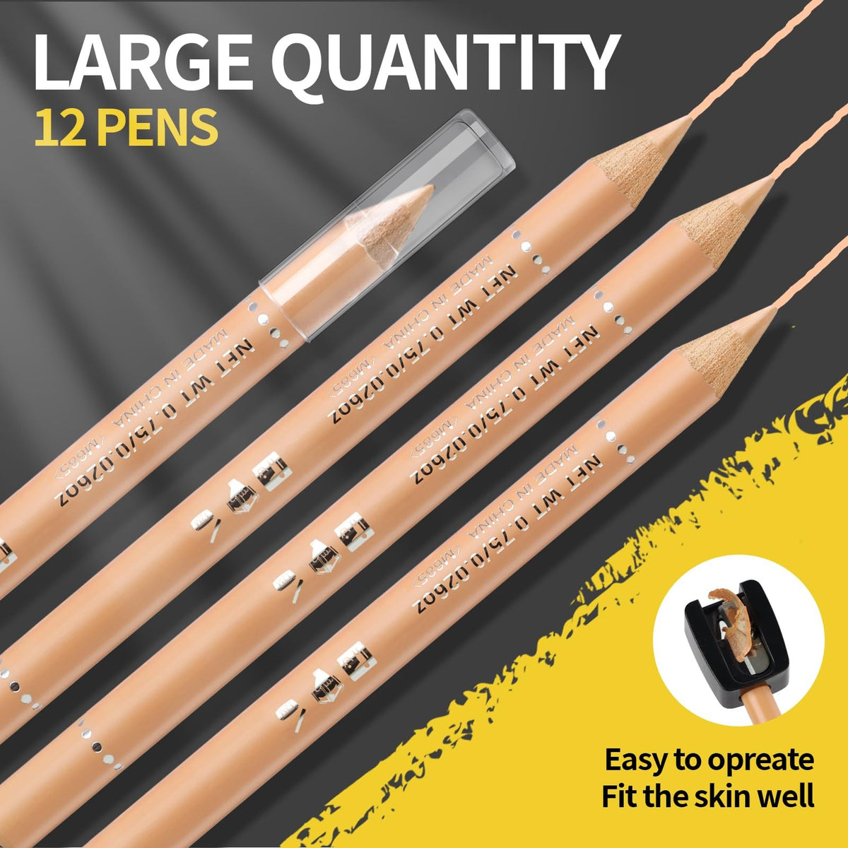 Beige Skin-Tone Barber Pencils 12-Pack for Hairline & Beard Edges