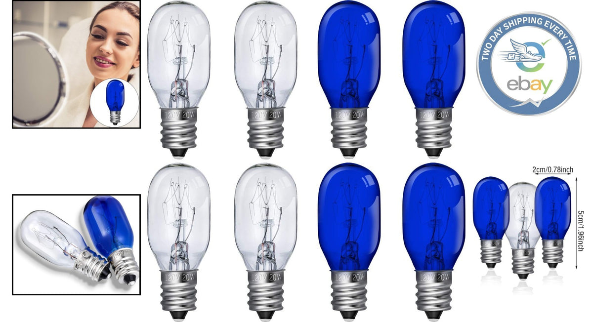 Incandescent Makeup Mirror Bulbs 20W Replacement Lights - Blue & Clear