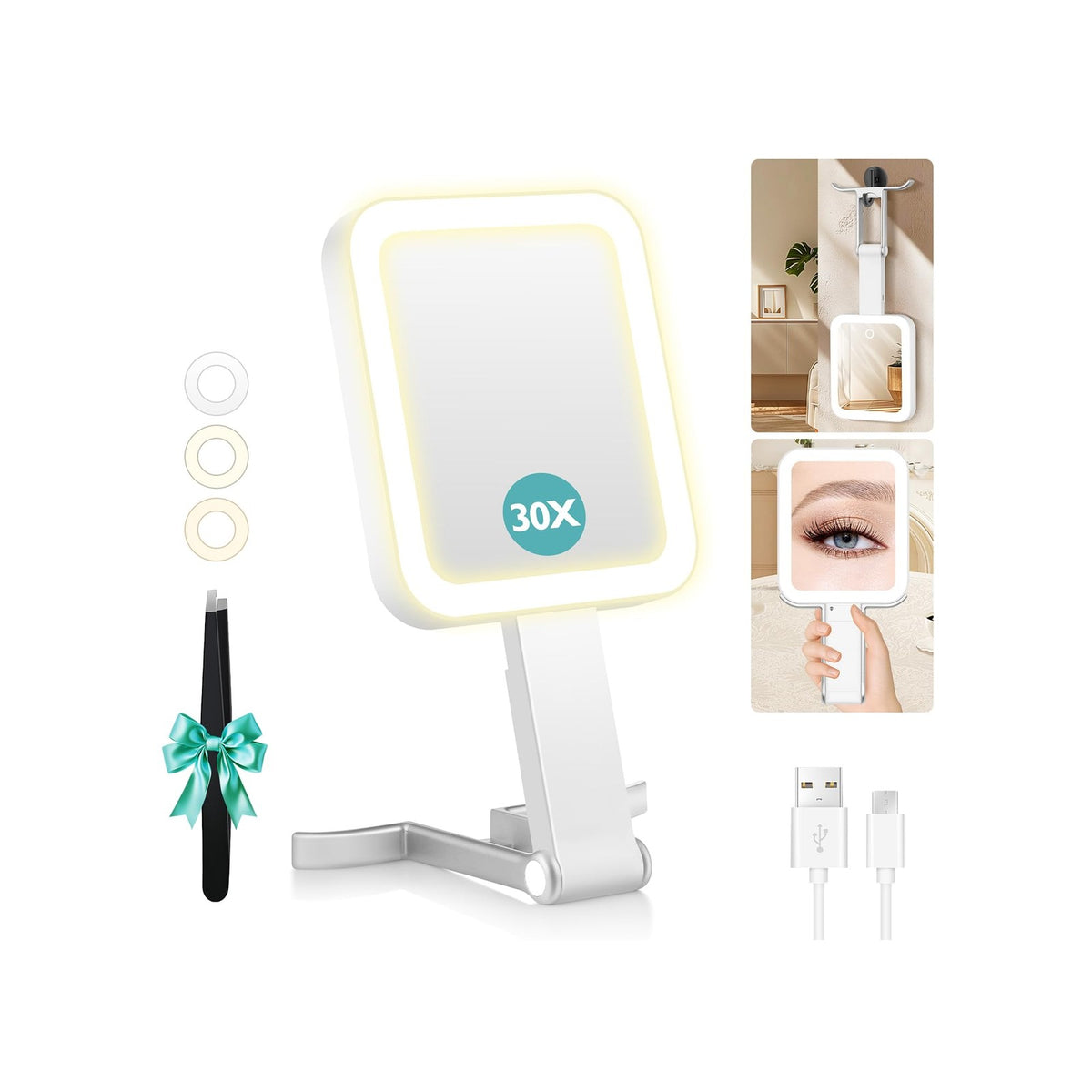 Travel Lighted Makeup Mirror with 30X Magnification & Adjustable LED Lights