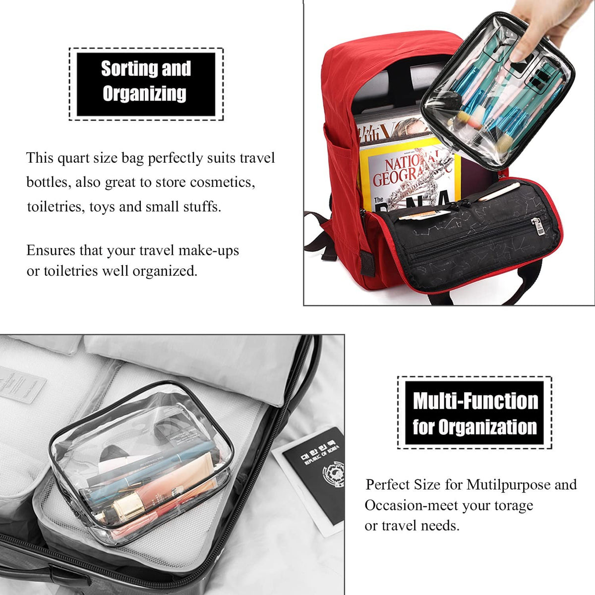 Transparent TSA Approved Travel Toiletry Bag Set of 3