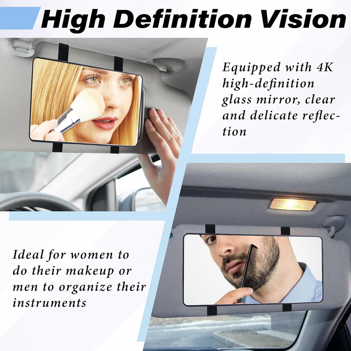 Car Sun Visor Mirror with Strap - HD Cosmetic Makeup Mirror for Vehicles