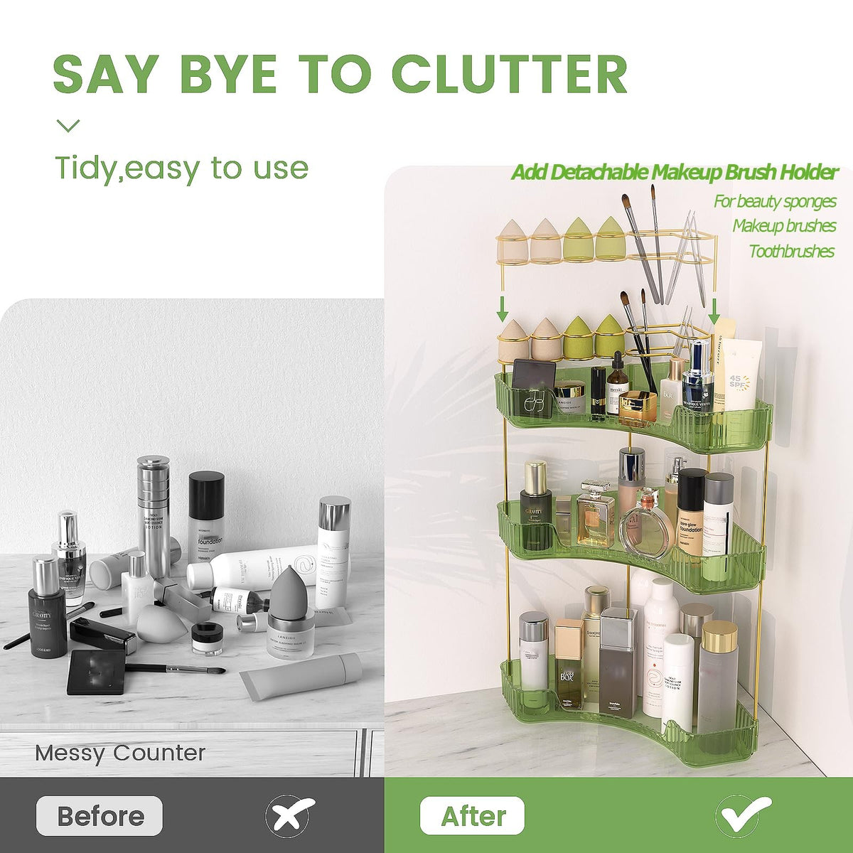 3-Tier Corner Makeup Organizer for Vanity and Bathroom Countertop