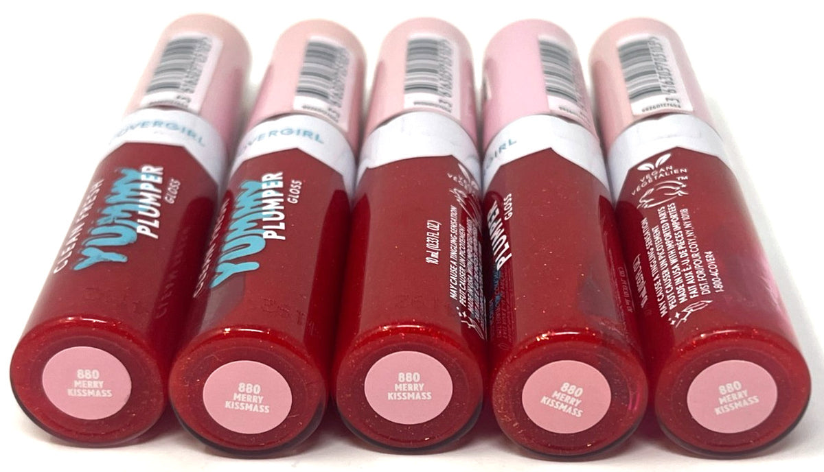 Lip Gloss Set - Covergirl Clean Fresh Yummy Plumper Gloss 880 Merry Kissmass (5 Pack)