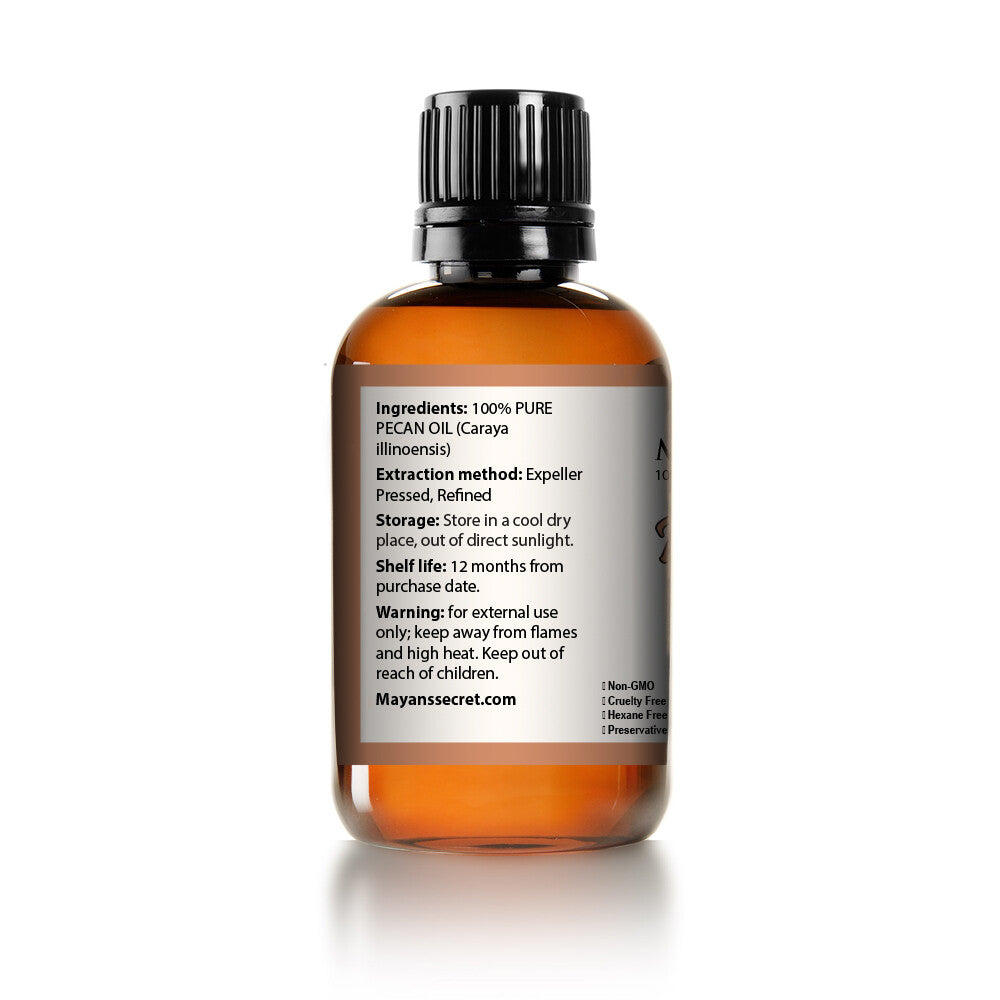 Pure Pecan Oil for Hair Skin Body Care - Cold Pressed 4oz