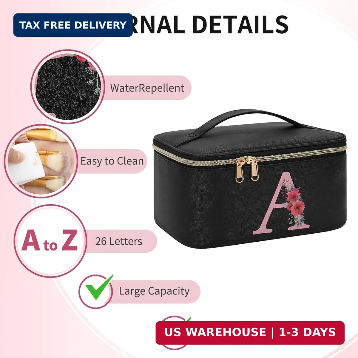Travel Makeup Organizer Bag - Monogram Initial Cosmetic Case, Compact & Durable