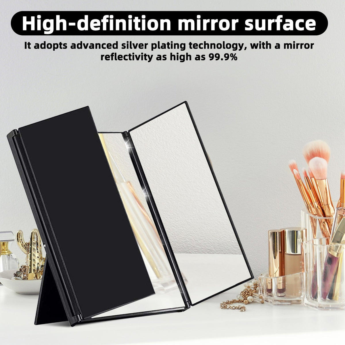 LED Tri-Folding Vanity Mirror with Lights - Portable Tabletop Cosmetic Mirror