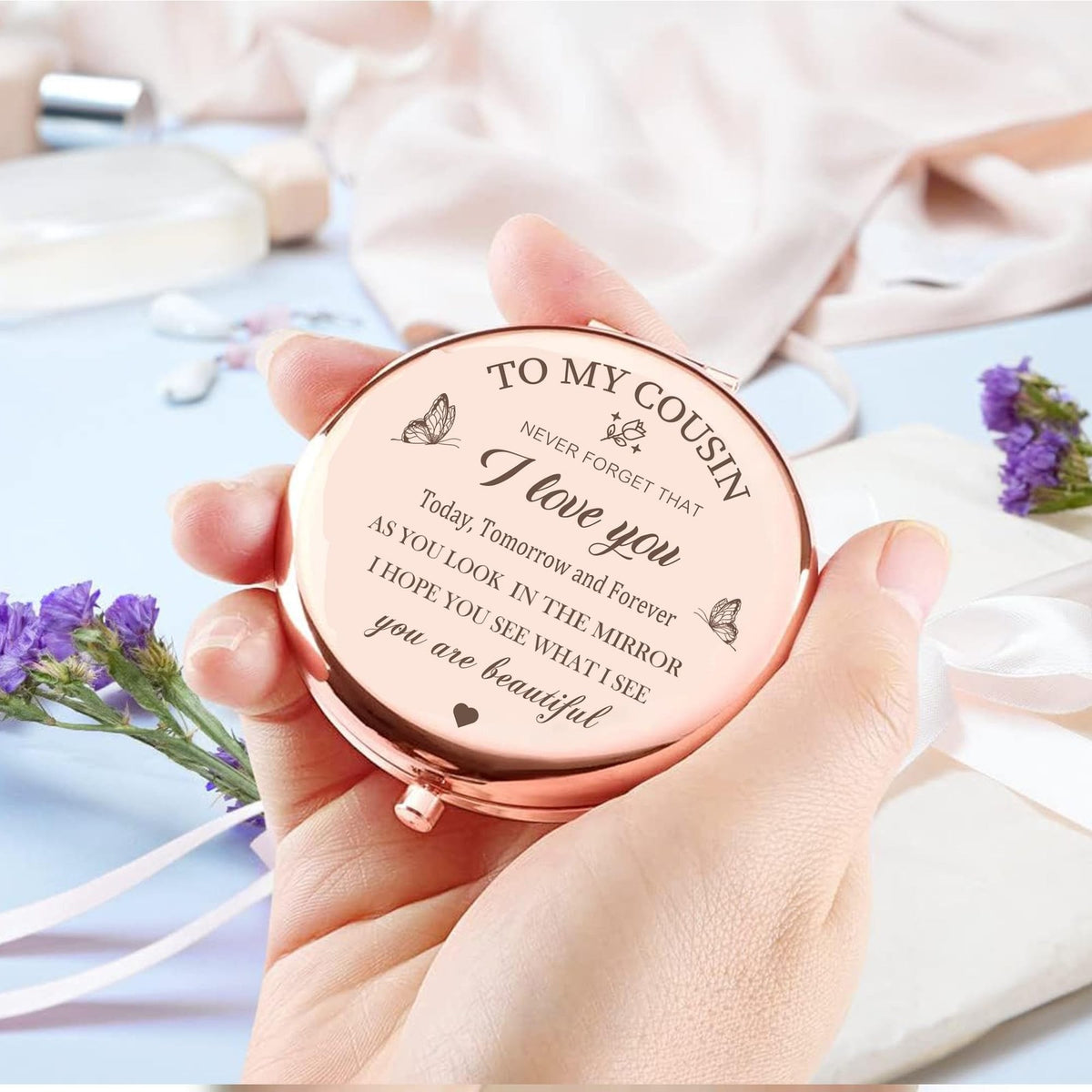 Rose Gold Compact Mirror for Women - Makeup Mirror & Magnifying Mirror Gift