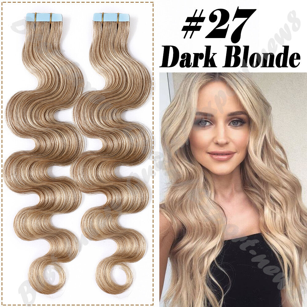 Thick Tape in Remy Human Hair Extensions Invisible Skin Weft Full Head