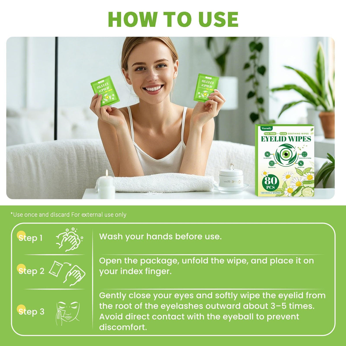 Tea Tree Oil Eyelid Wipes - Individually Wrapped, Gentle Eye & Lash Cleanser