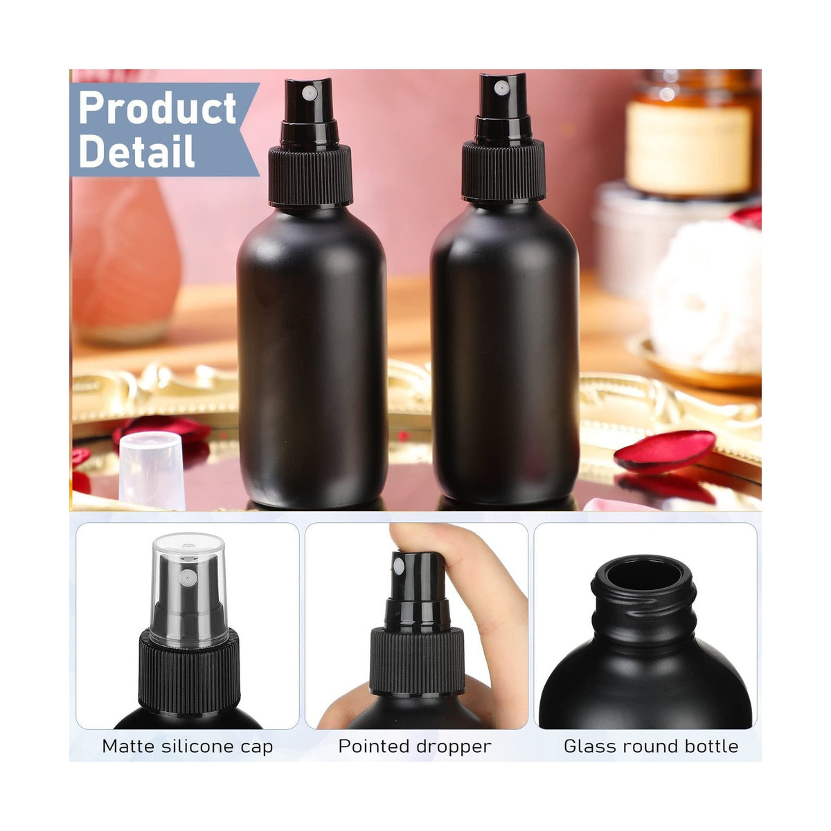 4 Oz Glass Spray Bottles Set - 50 Pack Fine Mist Refillable with Droppers & Funnels