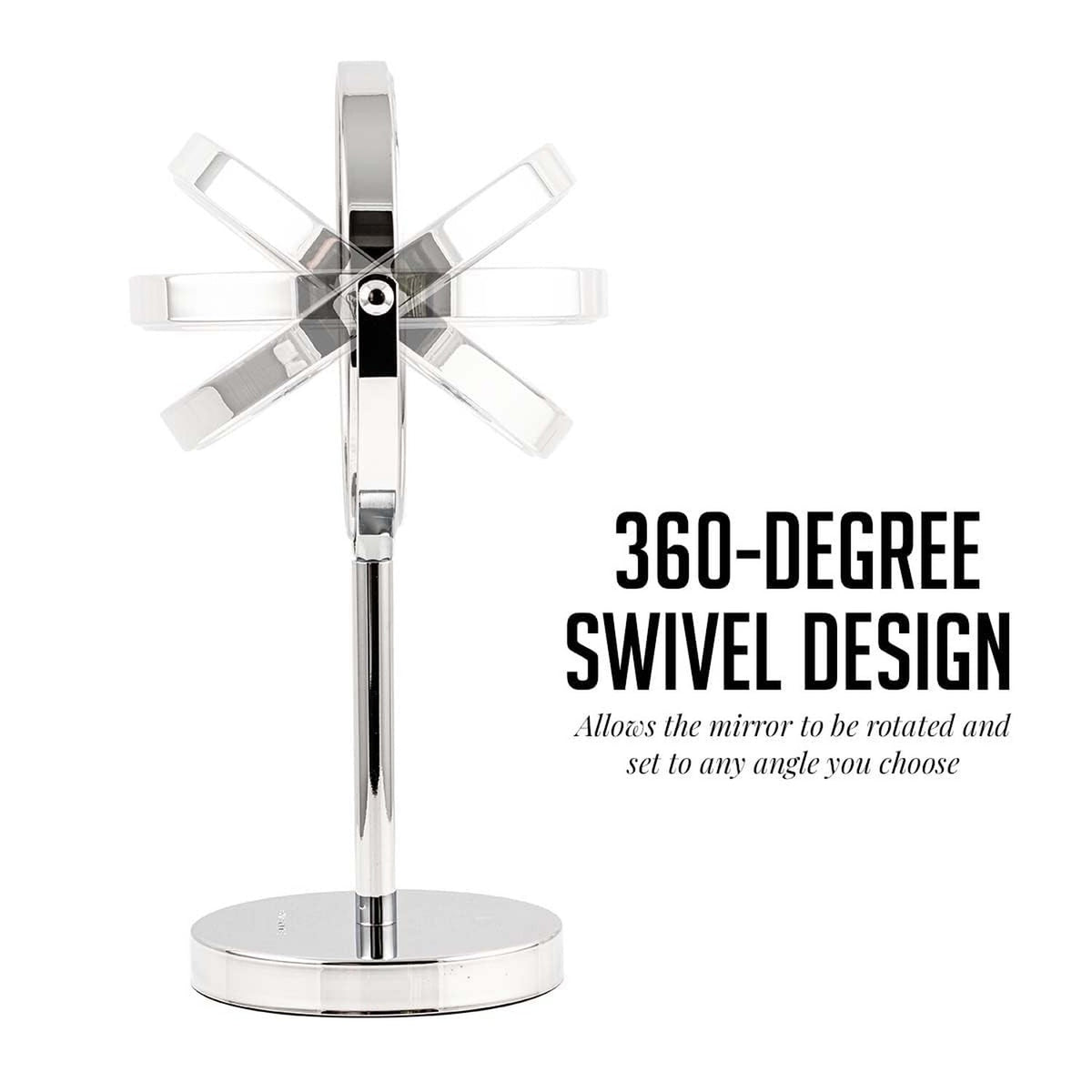 6-Inch Tabletop Makeup Mirror with 1X/7X Magnification, 360° Swivel, Polished Chrome