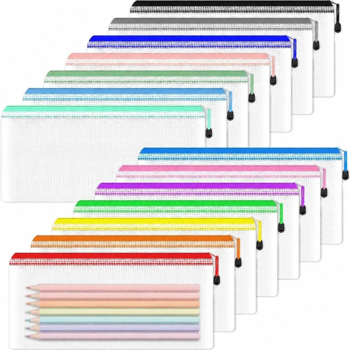 Mesh Zipper Pouch Bags 14 Pack Small Clear Pencil Cases for Office & Travel