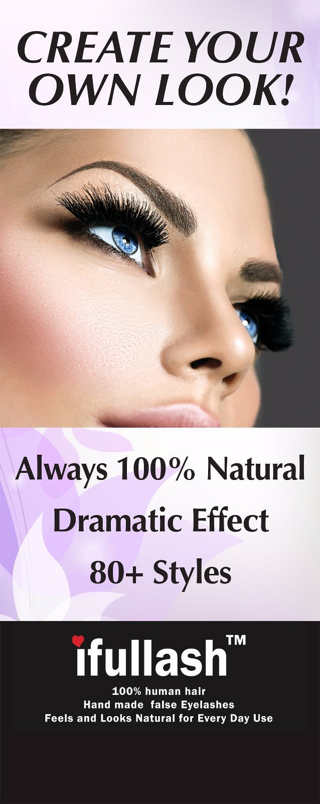 6 or 12 Pairs of 100% Human Hair False Eyelashes - Natural Look, Black