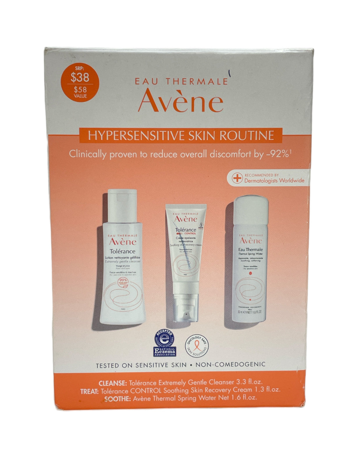 Avene Hypersensitive Skin Care Set - Gentle Cleanser, Soothing Water & Cream