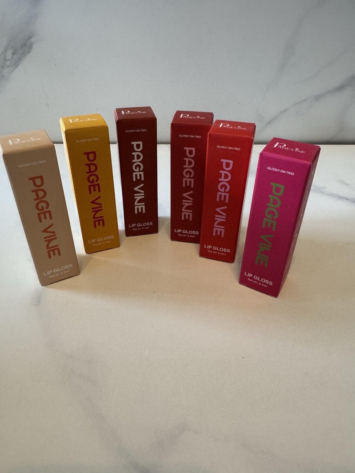 Lip Gloss Set of 6 Colors - Pink, Red, Nude, Mauve, Clear - 6.5mL Each