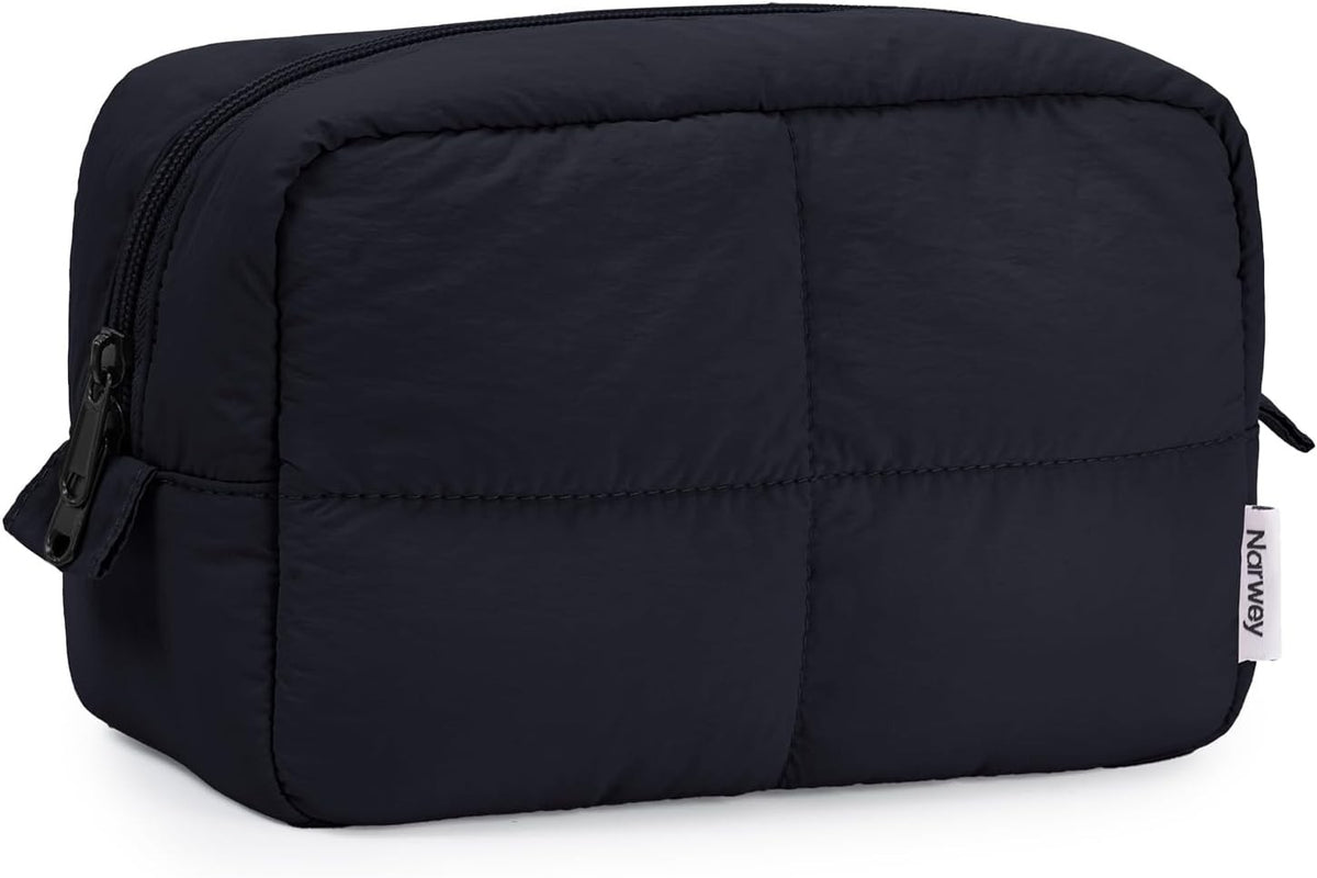 Travel Makeup Bag for Women and Girls, Quilted Cosmetic Organizer, Water-Resistant Puffer Bag