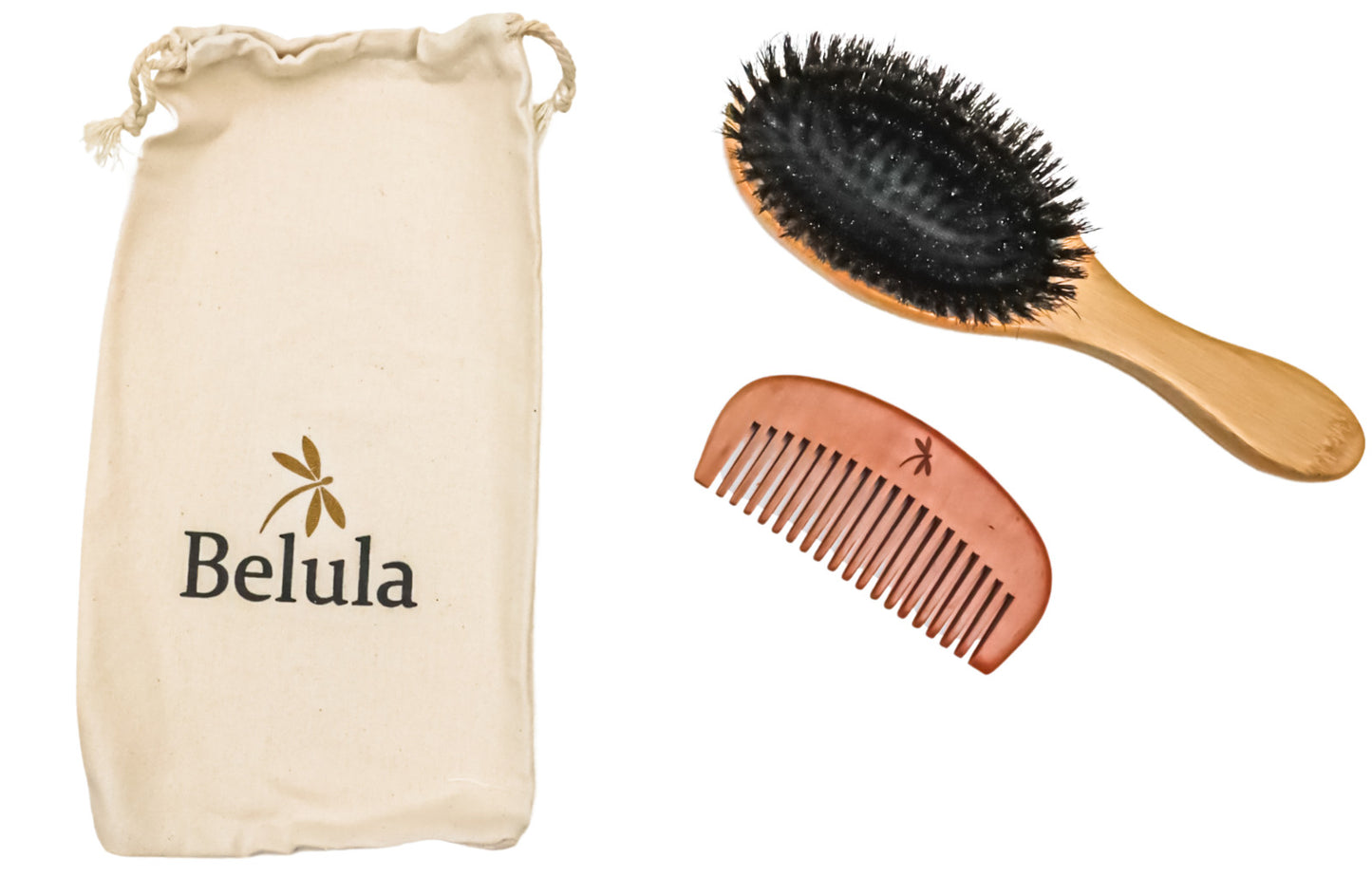 Premium Hair Brush Set with Detangler Comb & Travel Bag - Natural Shine & Frizz Control