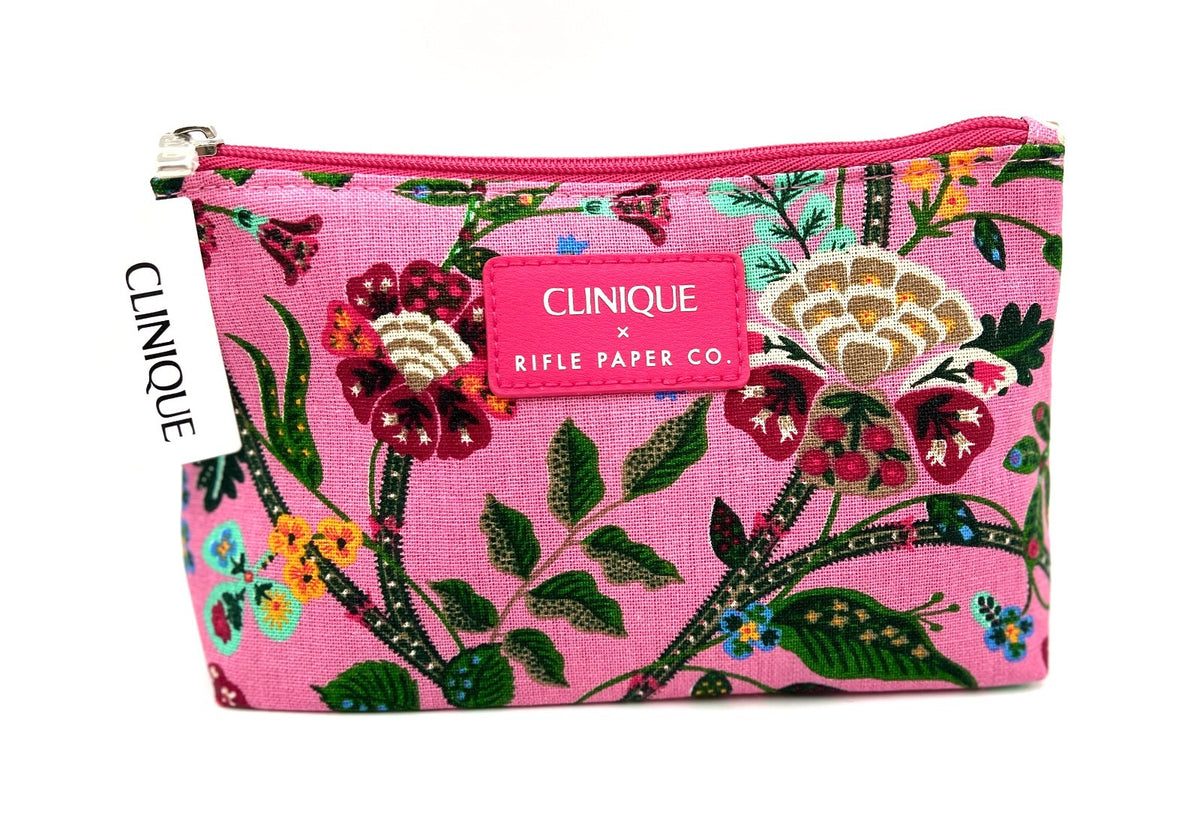 Clinique Rifle Paper Co. Makeup Bag Set with Floral Print - Pink, 4 Pack