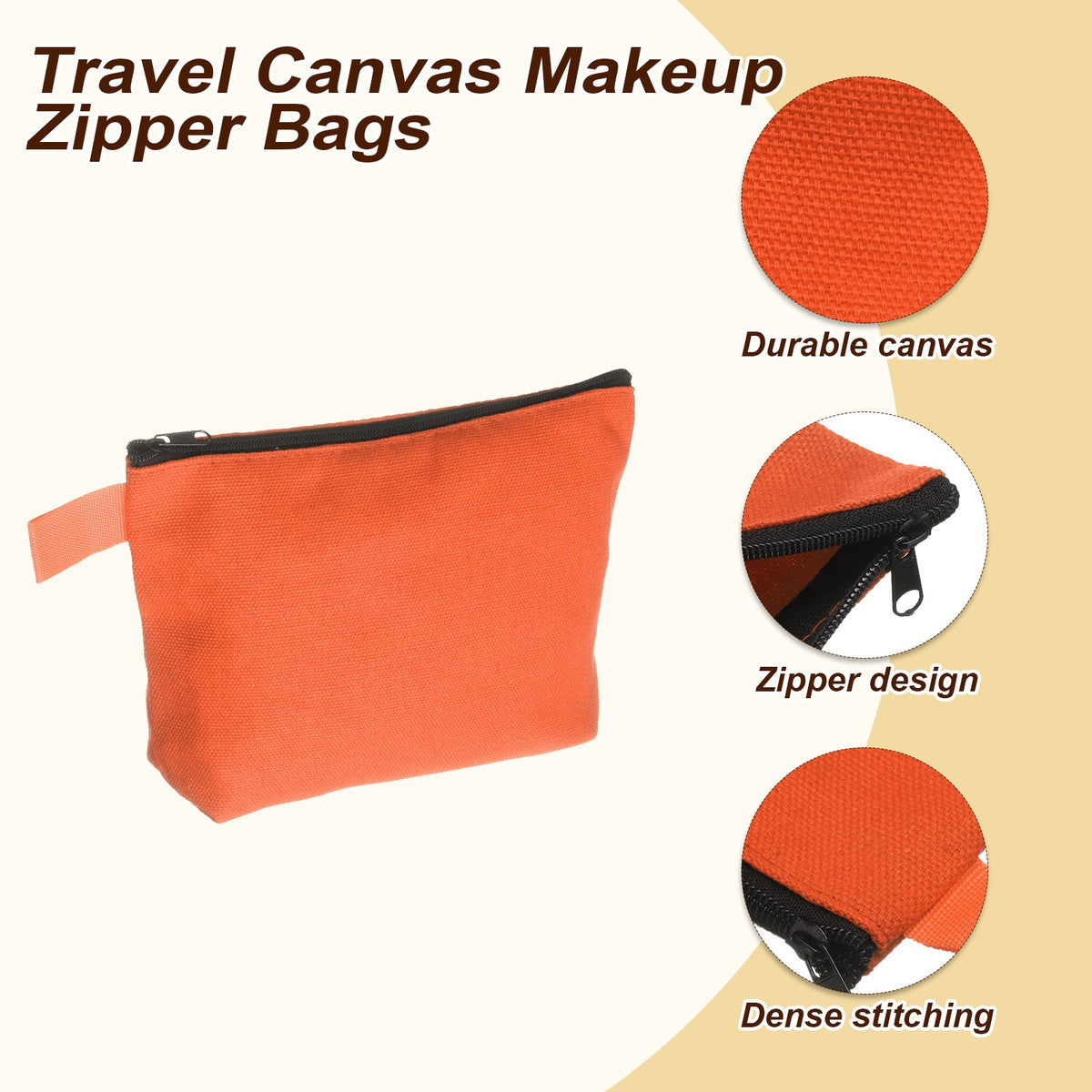 Travel Canvas Makeup Bags Set - 10 Pcs Durable Zipper Organizer Case