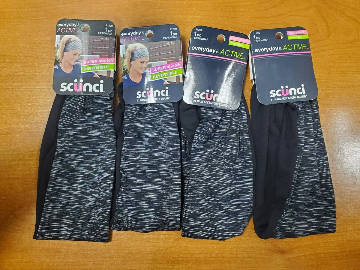 4PK: Scunci Everyday&Active Reversible Super Stretch Headwrap BLACK