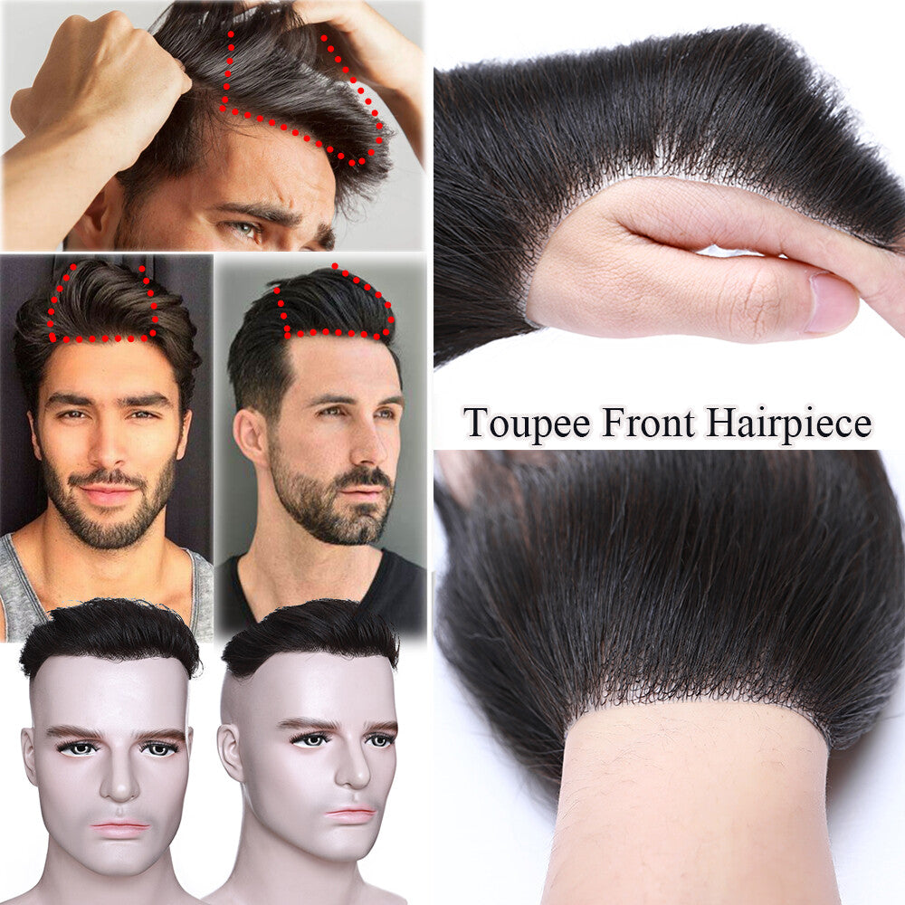 Super Thin Skin Men's Human Hair Toupee Hair Replacement System - Natural Look
