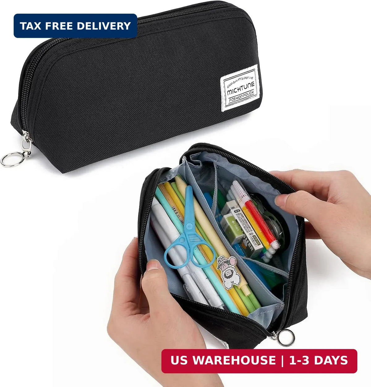Large Opening Zipper Pencil Case - Portable Stationery Organizer