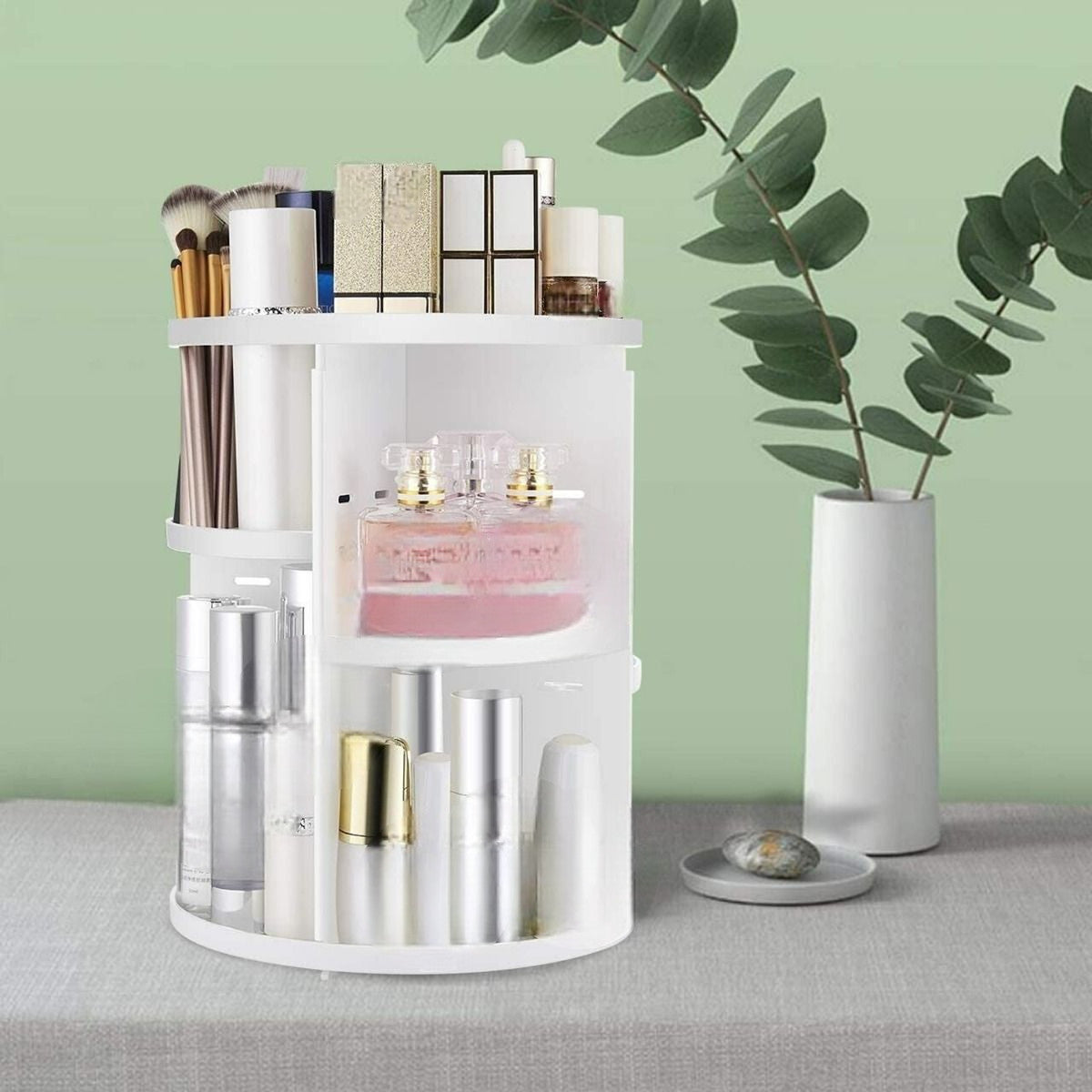 Adjustable Makeup Organizer Box - White Cosmetic Storage Solution