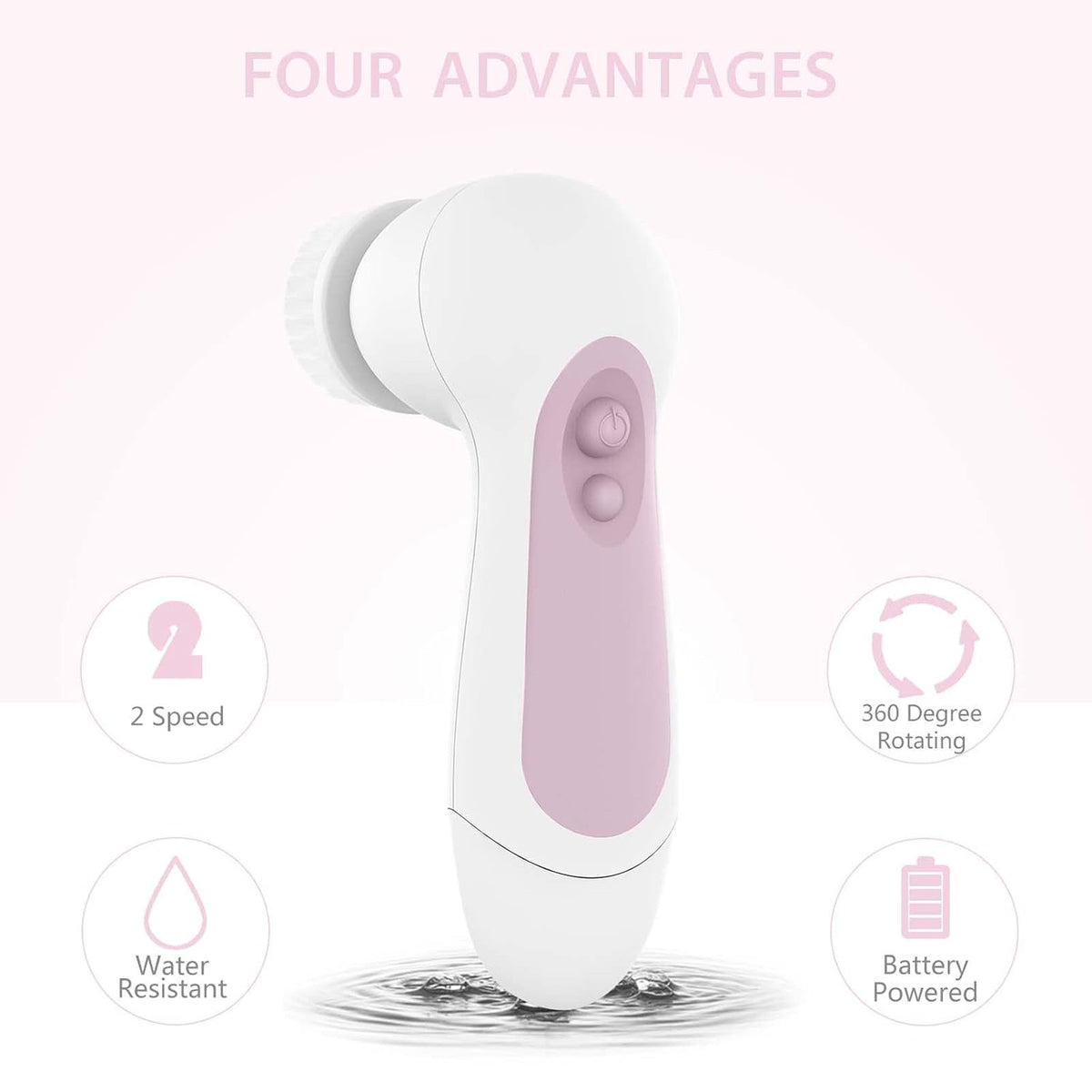 Waterproof Facial Cleansing Spin Brush Kit with 5 Exfoliating Heads