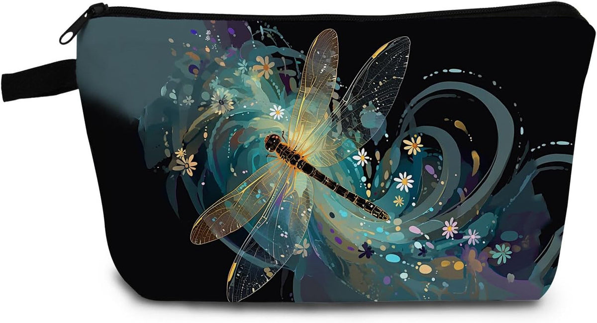 Small Dragonfly Print Cosmetic Bag - Toiletry & Makeup Organizer