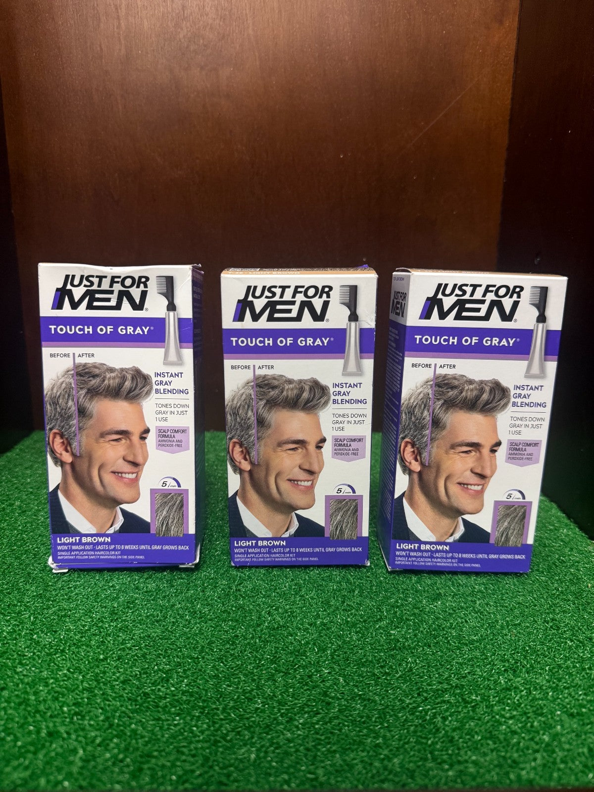 Touch of Gray Hair Color with Comb Applicator, T-25 Light Brown, 3-Pack