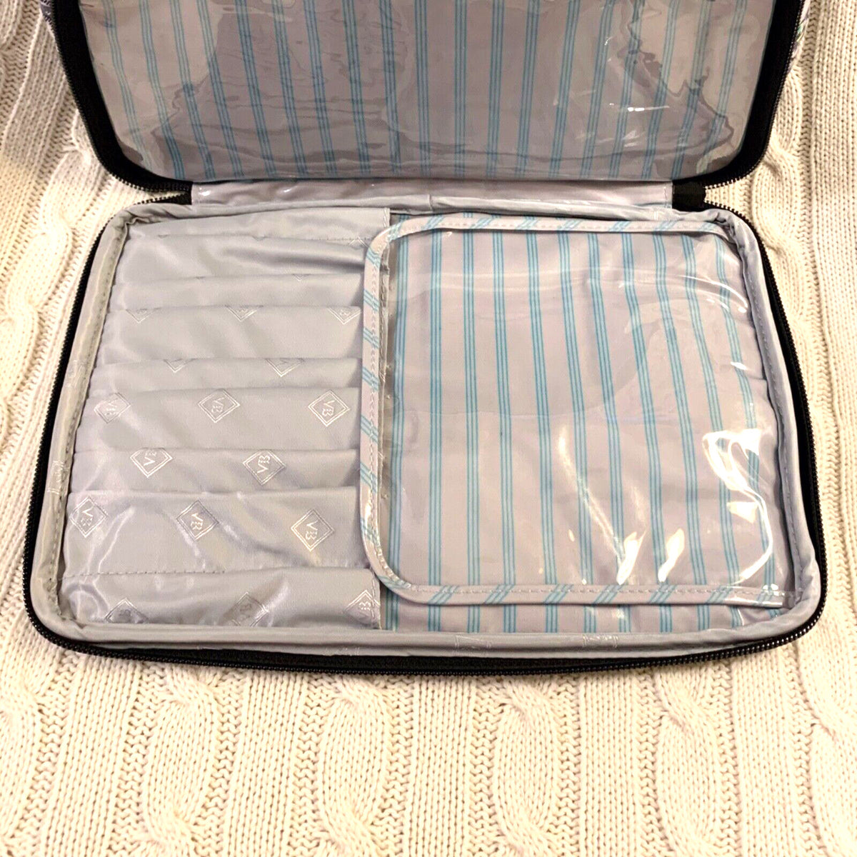 Large Travel Makeup Case with Brush Slots - Paisley Stripes Pattern
