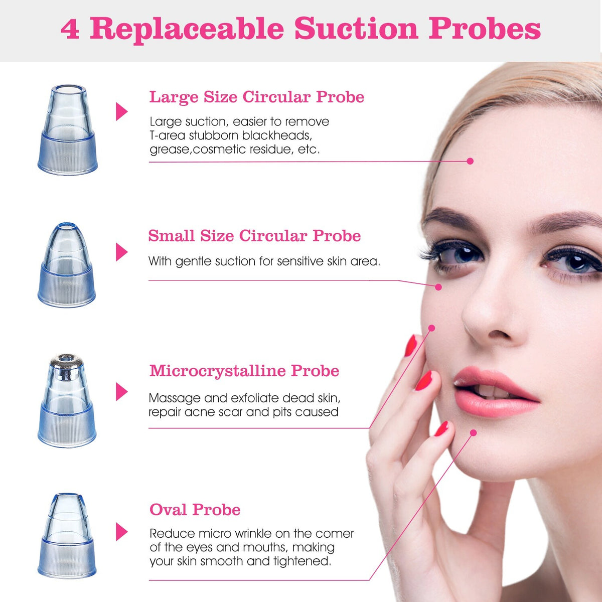 Electric Blackhead Remover Vacuum Pore Extractor with 4 Probes - USB Rechargeable