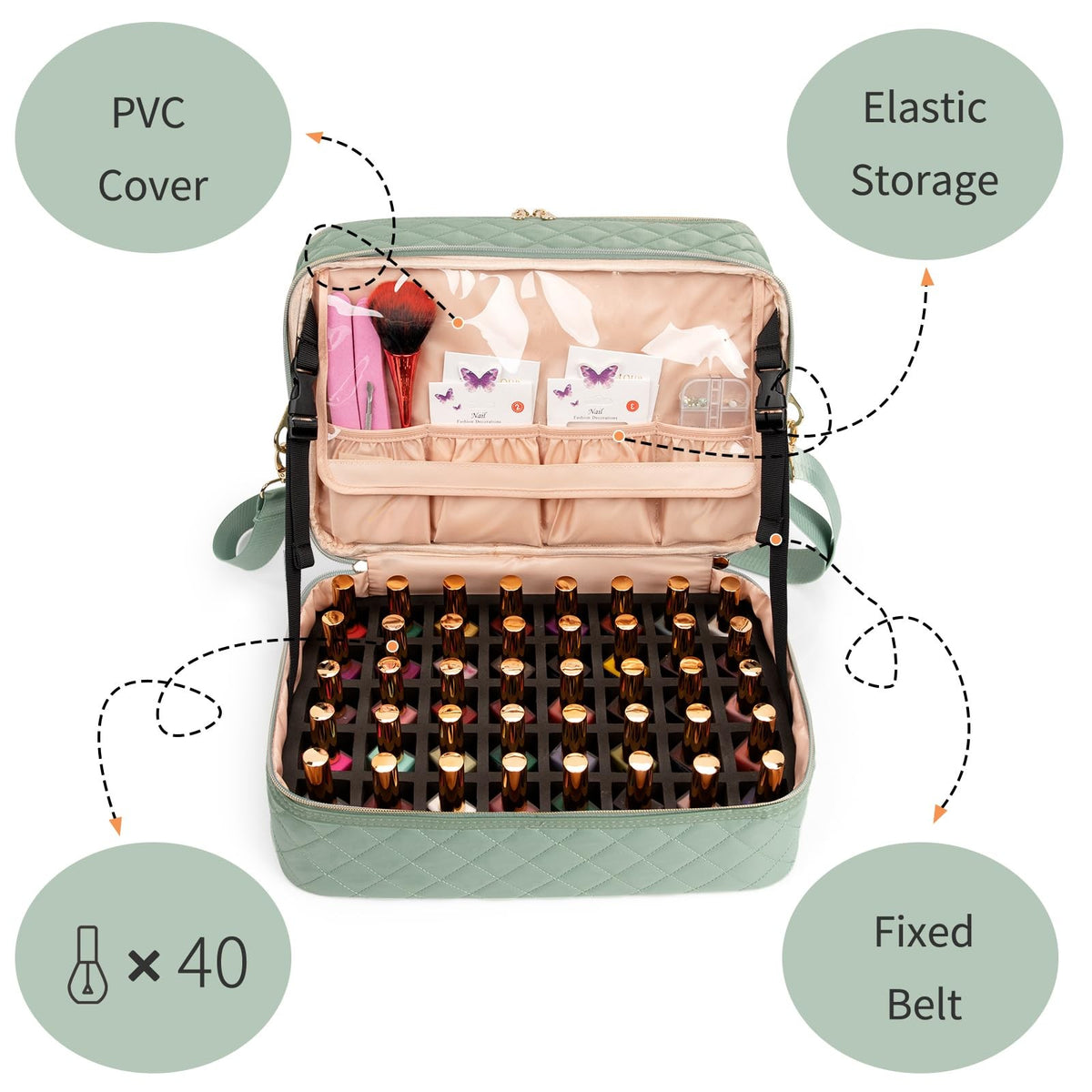 Portable Nail Polish Organizer Case Holds 50+ Bottles & Tools