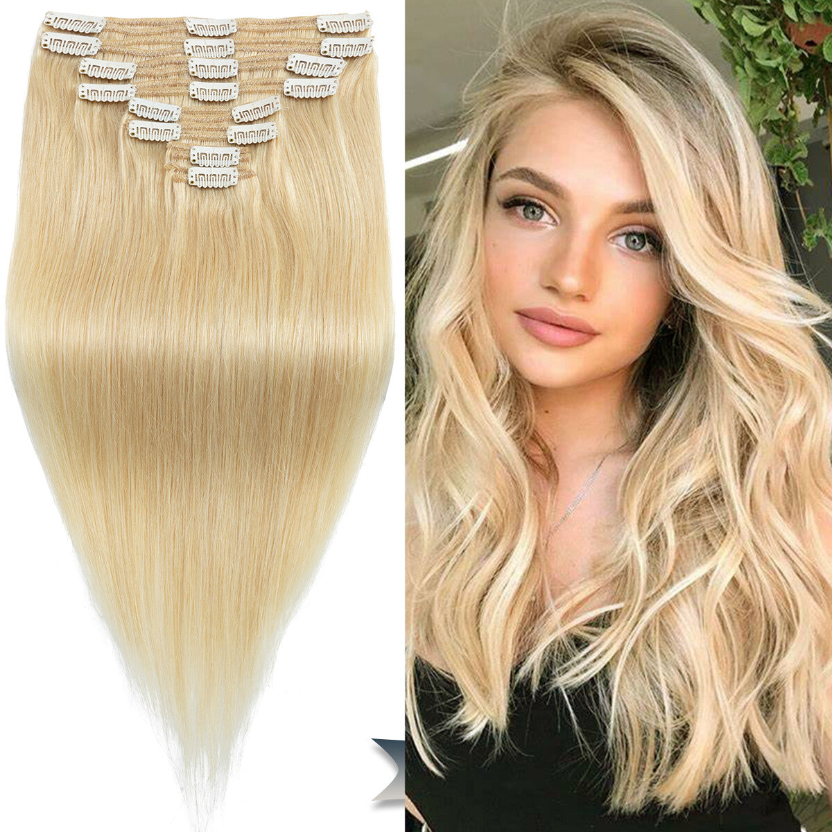 Double Weft Clip-In Human Hair Extensions Full Head - Thick & Tangle-Free